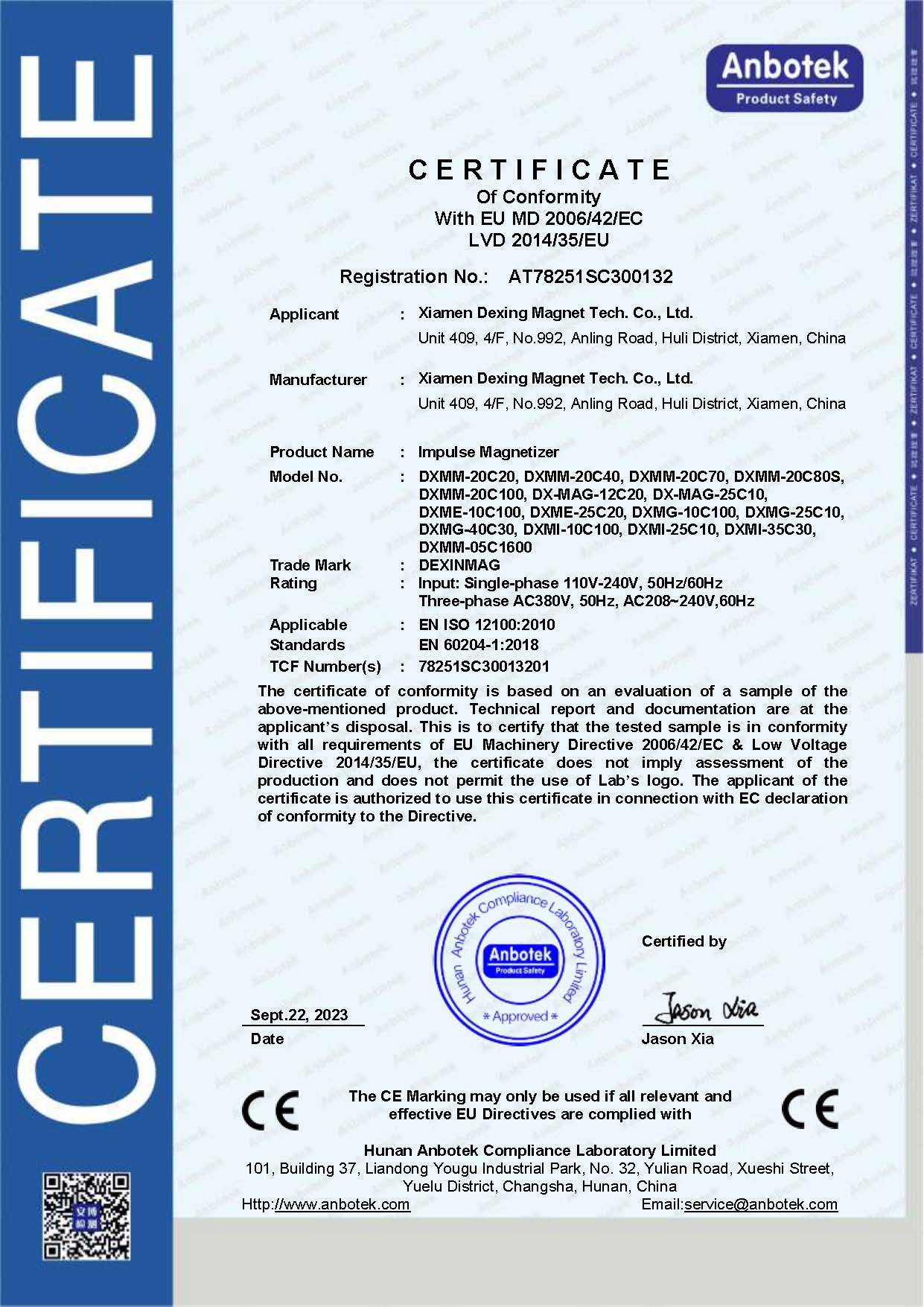 With EU MD 2006/42/EC LVD 2014/35/EU With EU MD 2006/42/EC LVD 2014/35/EU